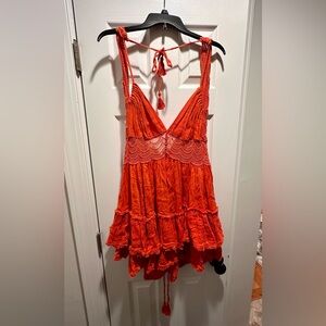 Free People A-Line Orange Mini Dress with Low Back